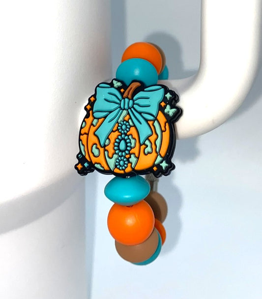 Turquoise Coquette Bow Western Pumpkin Stanley Tumbler Cup Handle Charm