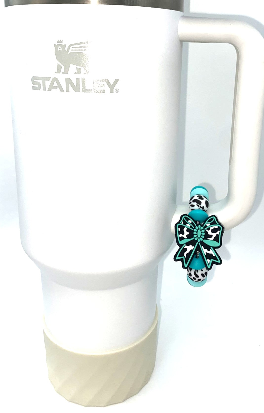 Turquoise Cow Print Coquette Bow Stanley Tumbler Cup Handle Charm