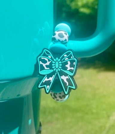 Turquoise Cow Print Coquette Bow Stanley Tumbler Cup Handle Charm