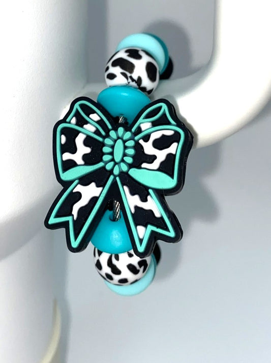 Turquoise Cow Print Coquette Bow Stanley Tumbler Cup Handle Charm