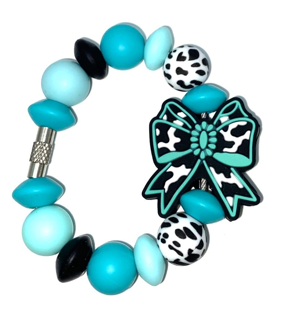 Turquoise Cow Print Coquette Bow Stanley Tumbler Cup Handle Charm
