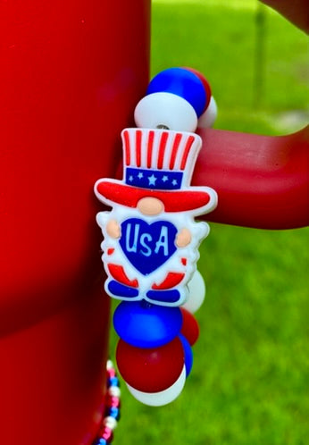 Patriotic Uncle Sam Gnome Stanley Tumbler Cup Handle Charm