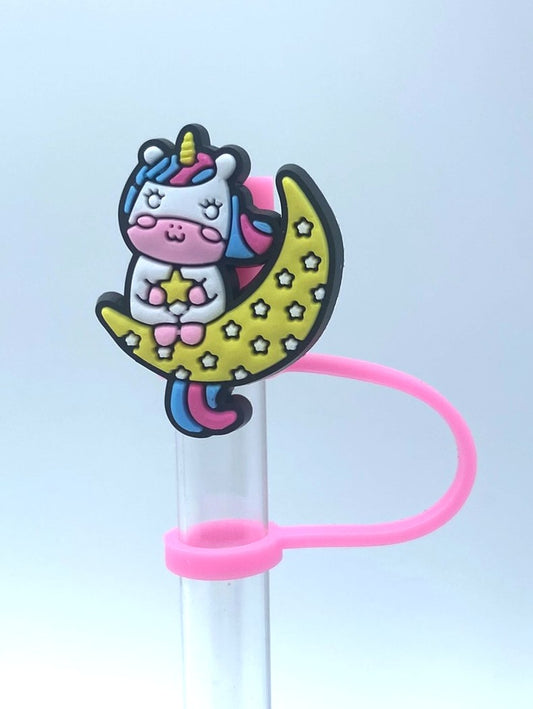 Rainbow Unicorn Sitting On Moon Straw Topper