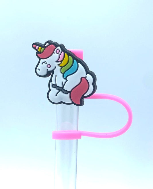Rainbow Unicorn Sitting On Cloud Straw Topper