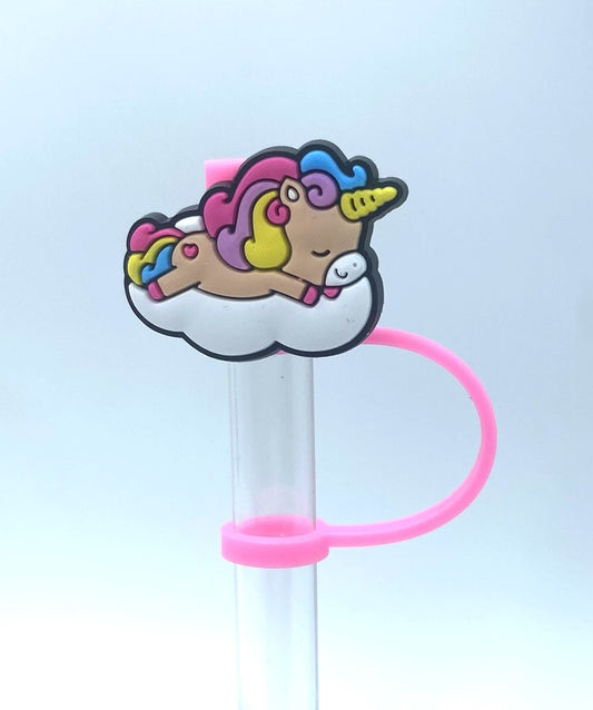 Rainbow Unicorn Sleeping On Cloud Straw Topper