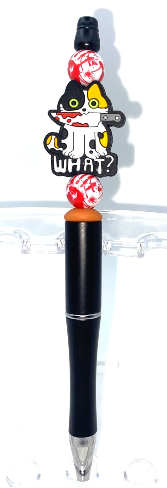 What? Kitty Cat w/Bloody Knife Beaded Pen