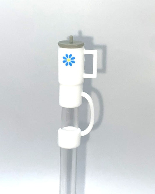 Tumbler 3D White w/Blue Flower Straw Topper