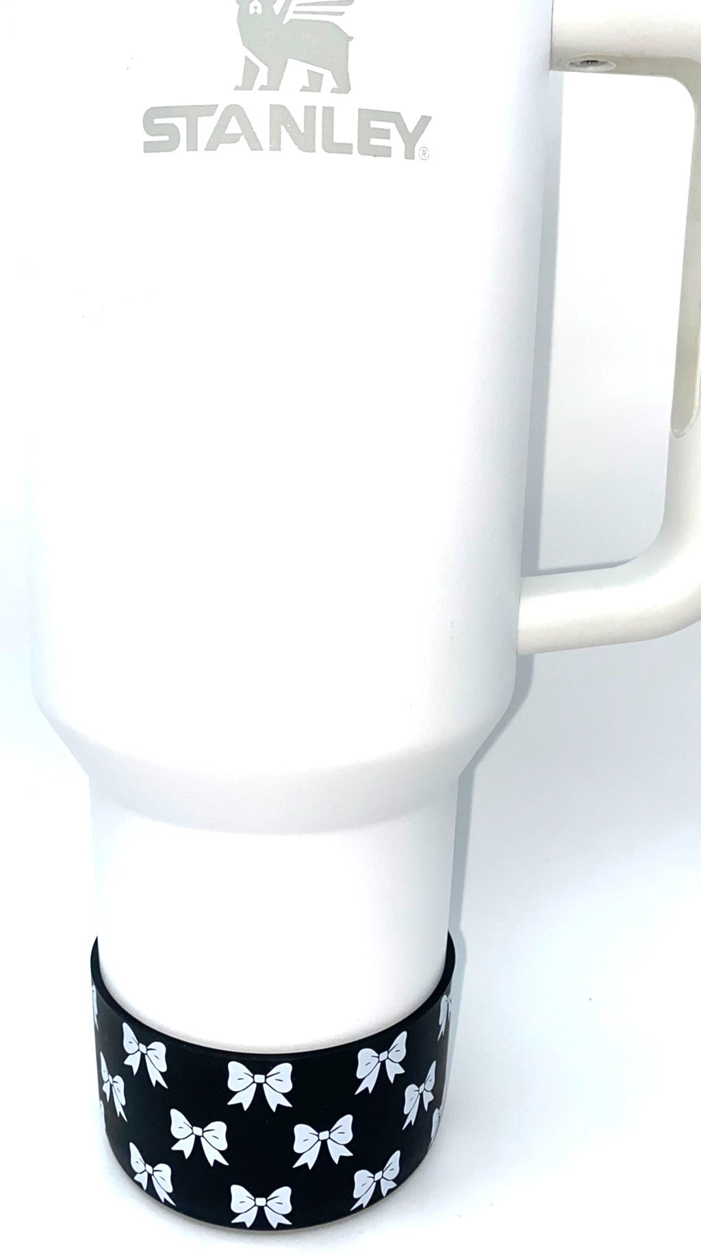 White Coquette Bows On Black Stanley Tumbler Boot Sleeve #205