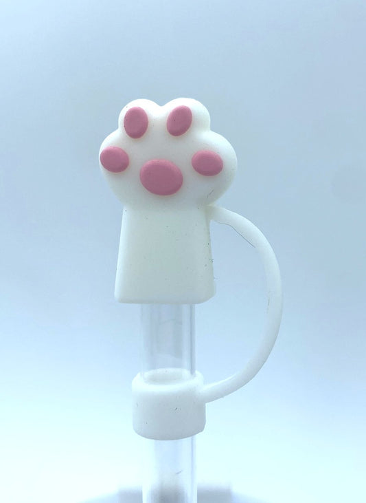 White Kitty Cat Paw 3D Straw Topper