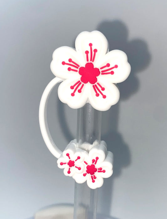White Sakura Cherry Blossom Flower 3D Straw Topper