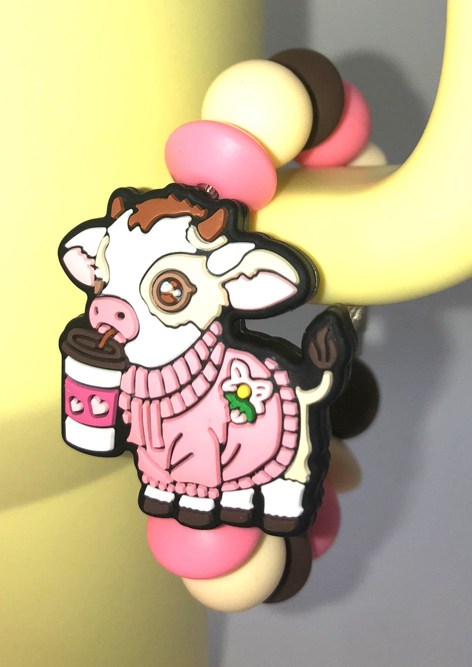 White Cow In Pink Sweater Stanley Tumbler Cup Handle Charm