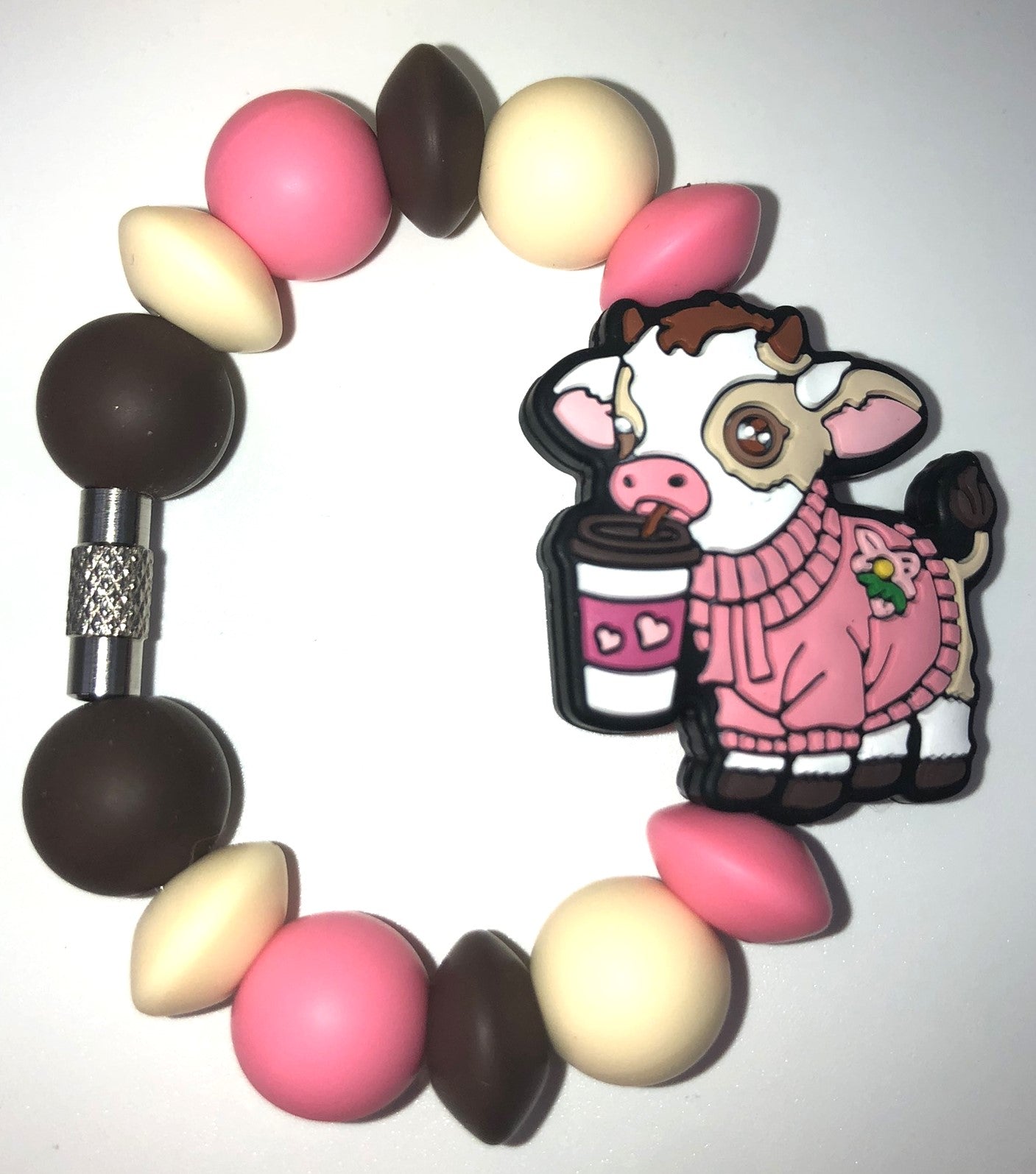 White Cow In Pink Sweater Stanley Tumbler Cup Handle Charm