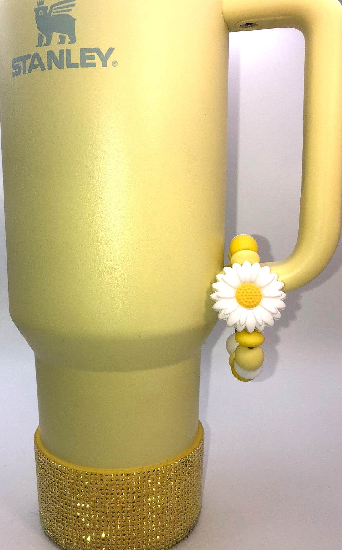 White Daisy Dahlia Flower w/Yellow Center Stanley Tumbler Cup Handle Charm