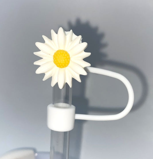 White Daisy Flower Jagged Edge Straw Topper