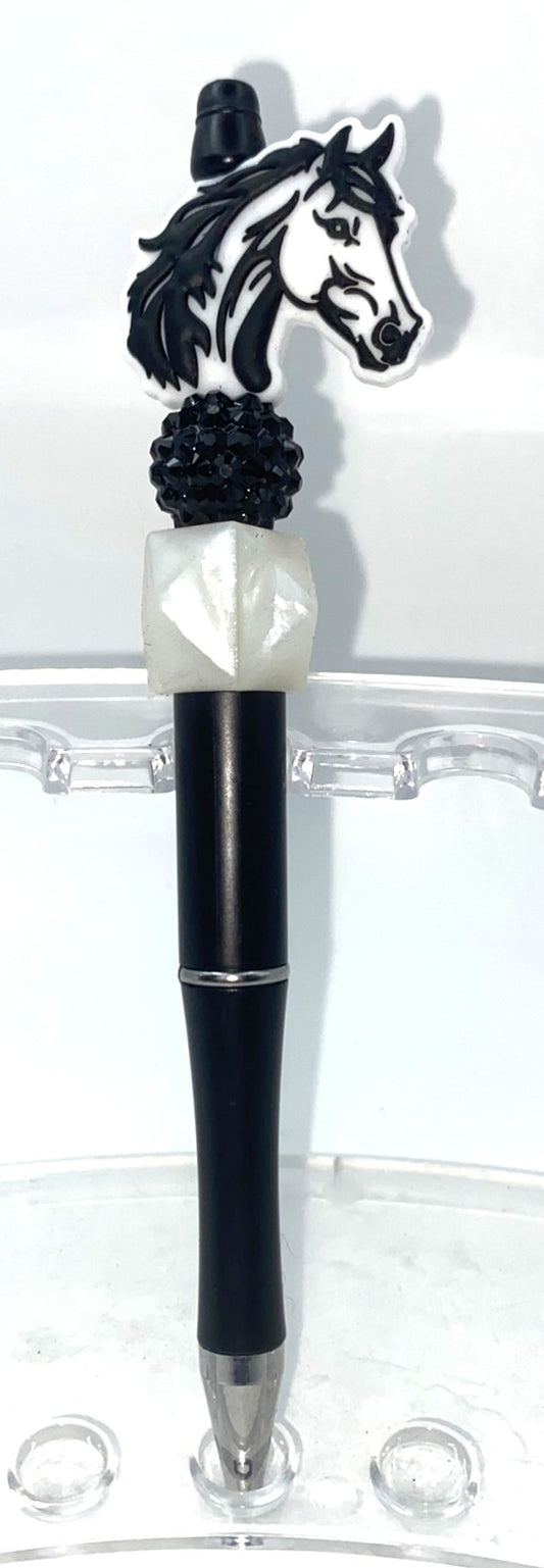White & Black Horse Head Beaded Pen