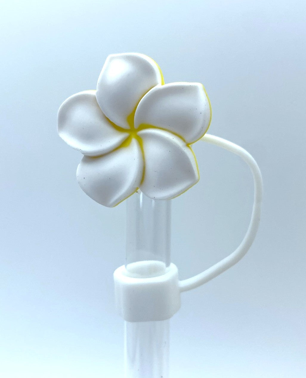 White Plumeria Flower 3D Straw Topper