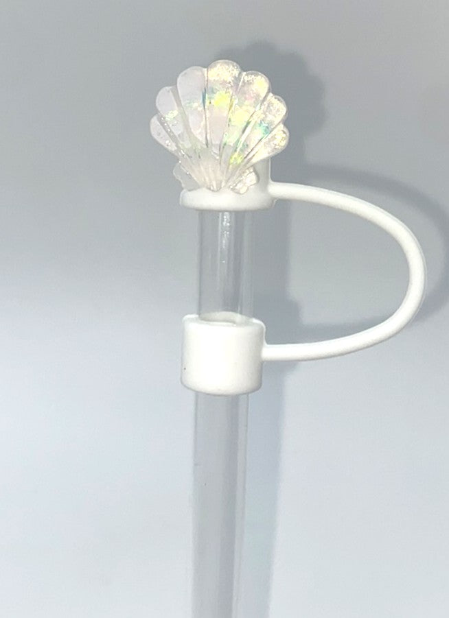 White Seashell Iridescent Glitter Straw Topper