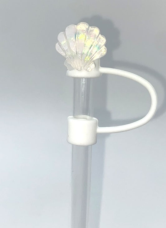 White Seashell Iridescent Glitter Straw Topper