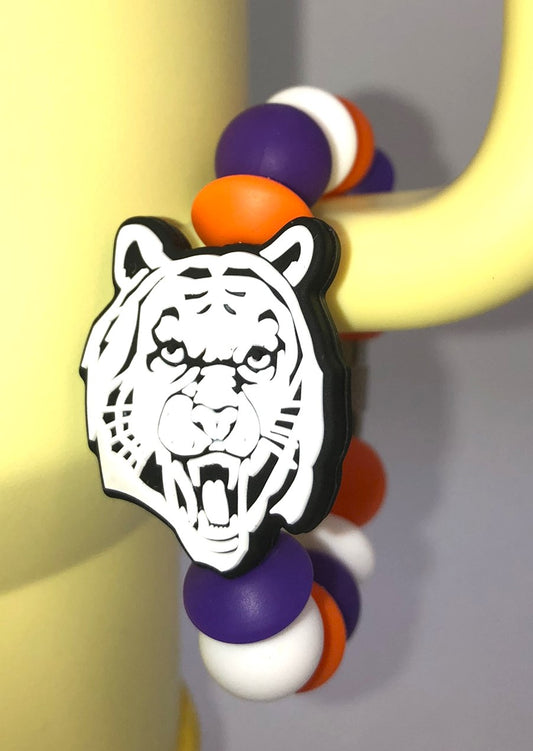 College Football White Clemson Tiger Face Stanley Tumbler Cup Handle Charm