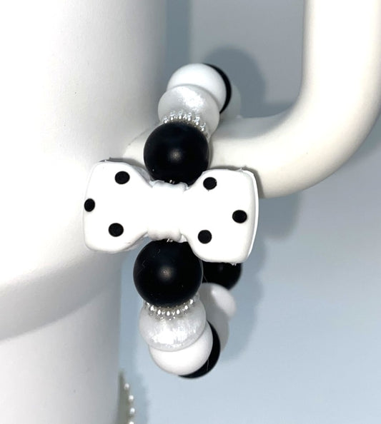 Black & White Polka Dot Bow Stanley Tumbler Cup Handle Charm
