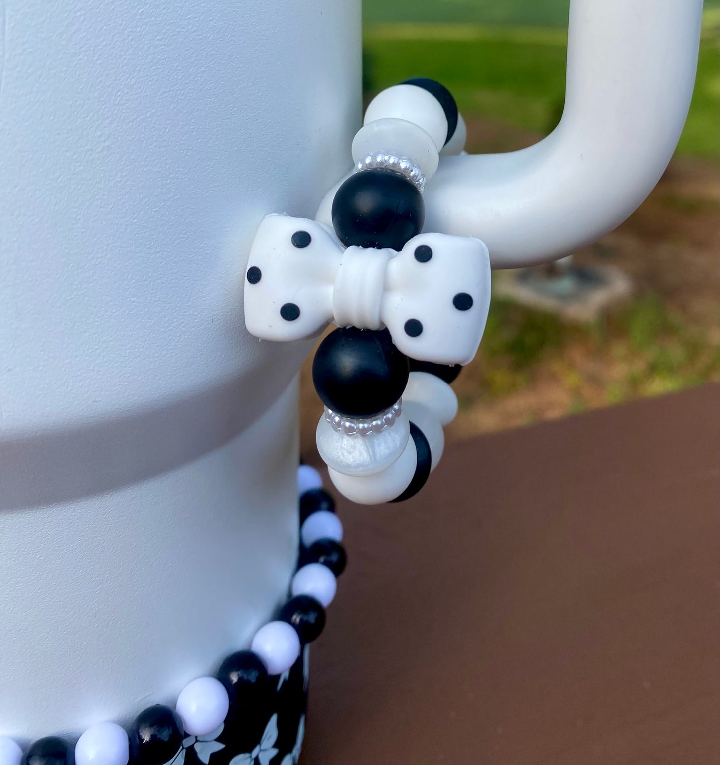 Black & White Polka Dot Bow Stanley Tumbler Cup Handle Charm
