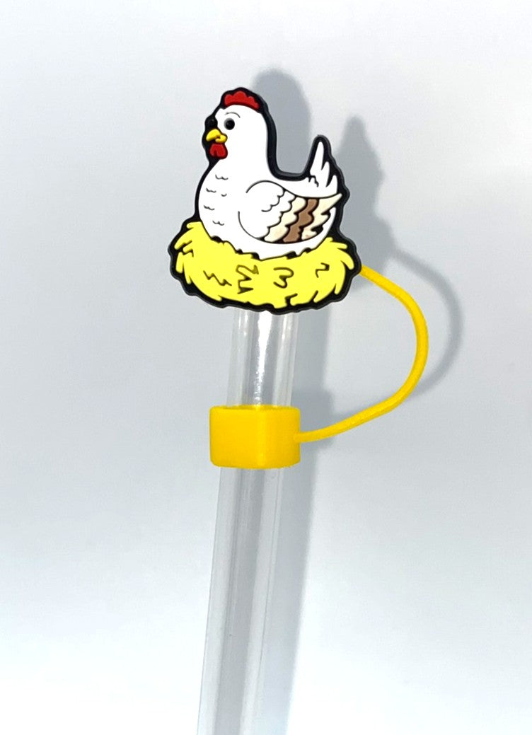 White Chicken In Nest Farm Straw Topper