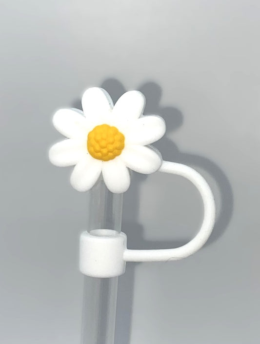 White Daisy Flower W/Yellow Center Straw Topper