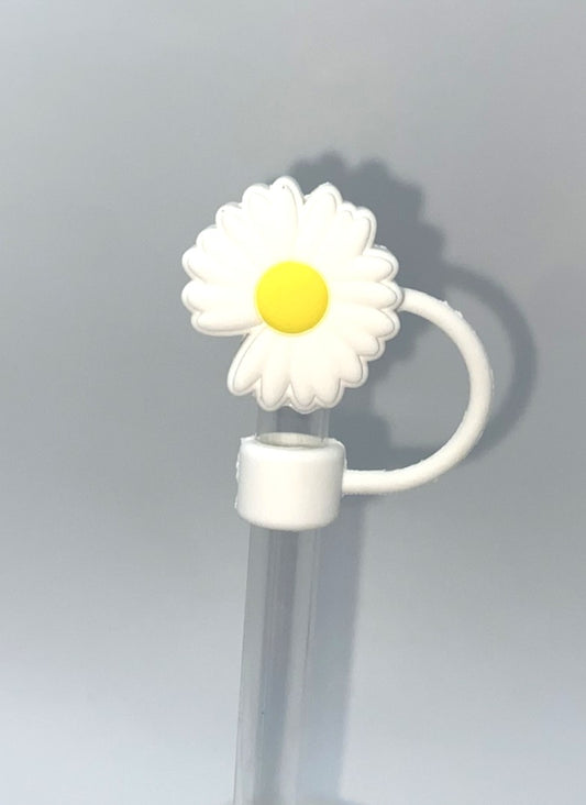 White Daisy Flower w/Yellow Center 3D Straw Topper