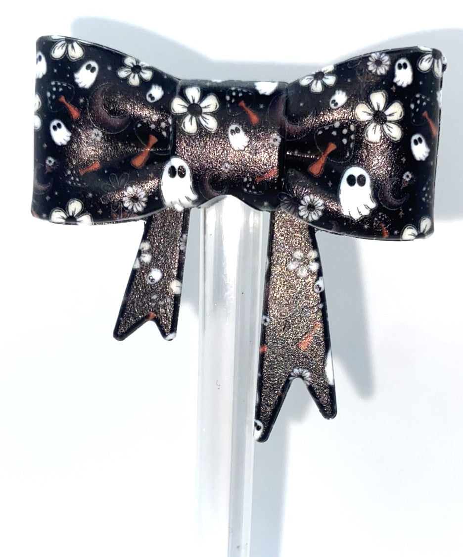 White Ghosts Halloween Bow Straw Topper