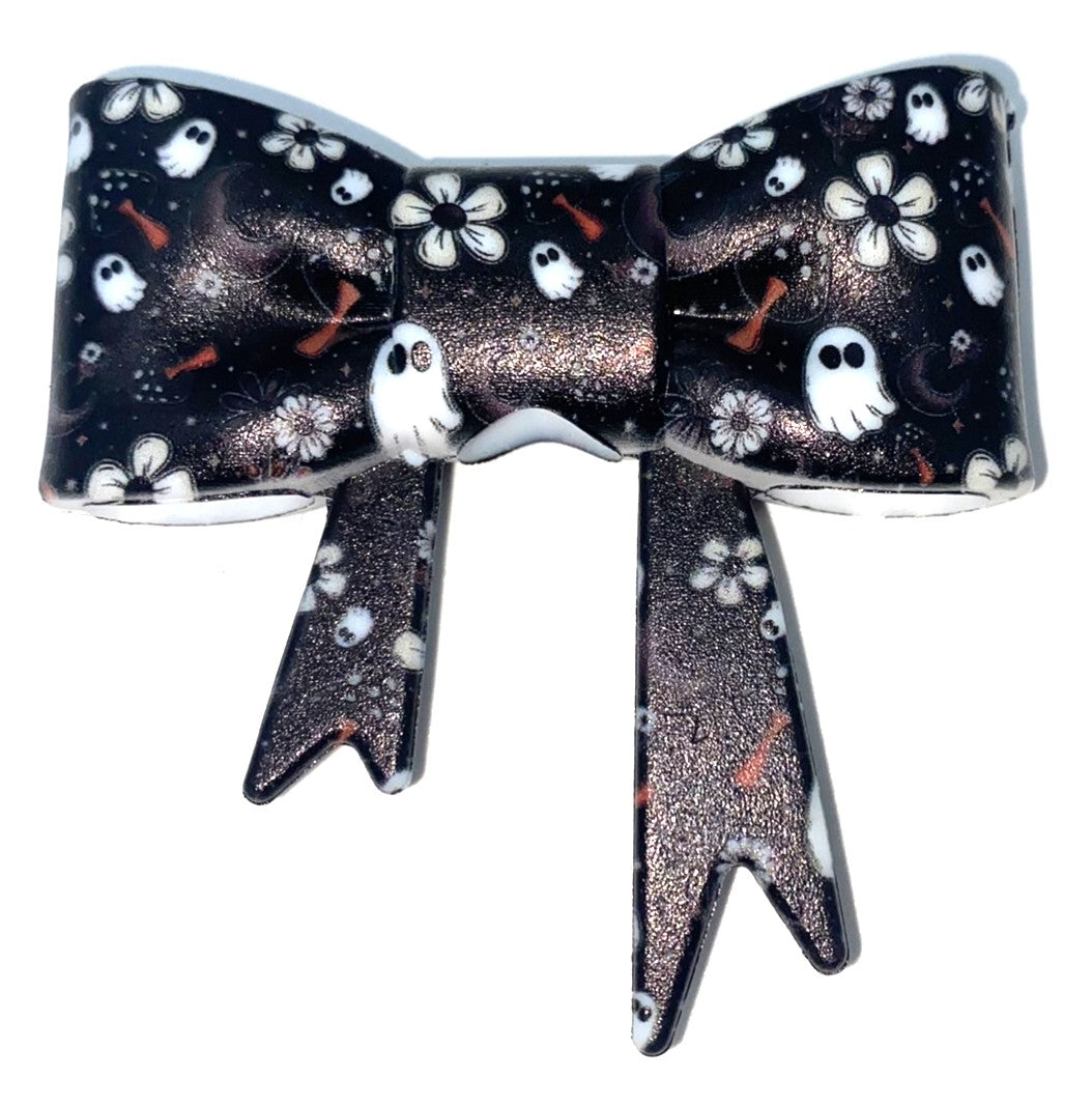 White Ghosts Halloween Bow Straw Topper