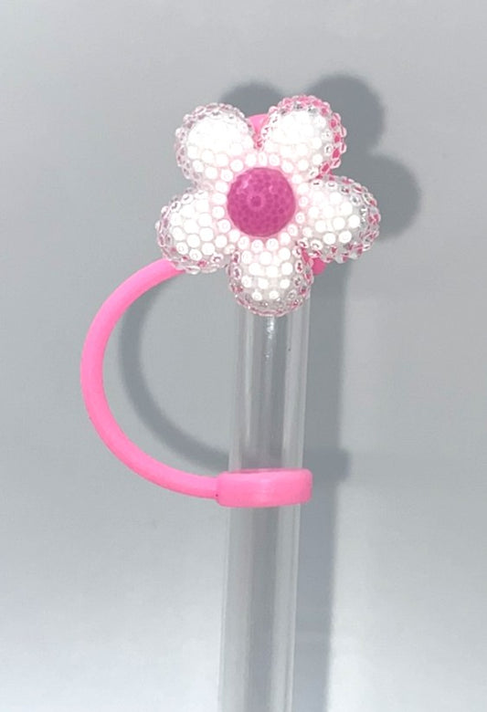 White Glitter Daisy Flower Resin Straw Topper