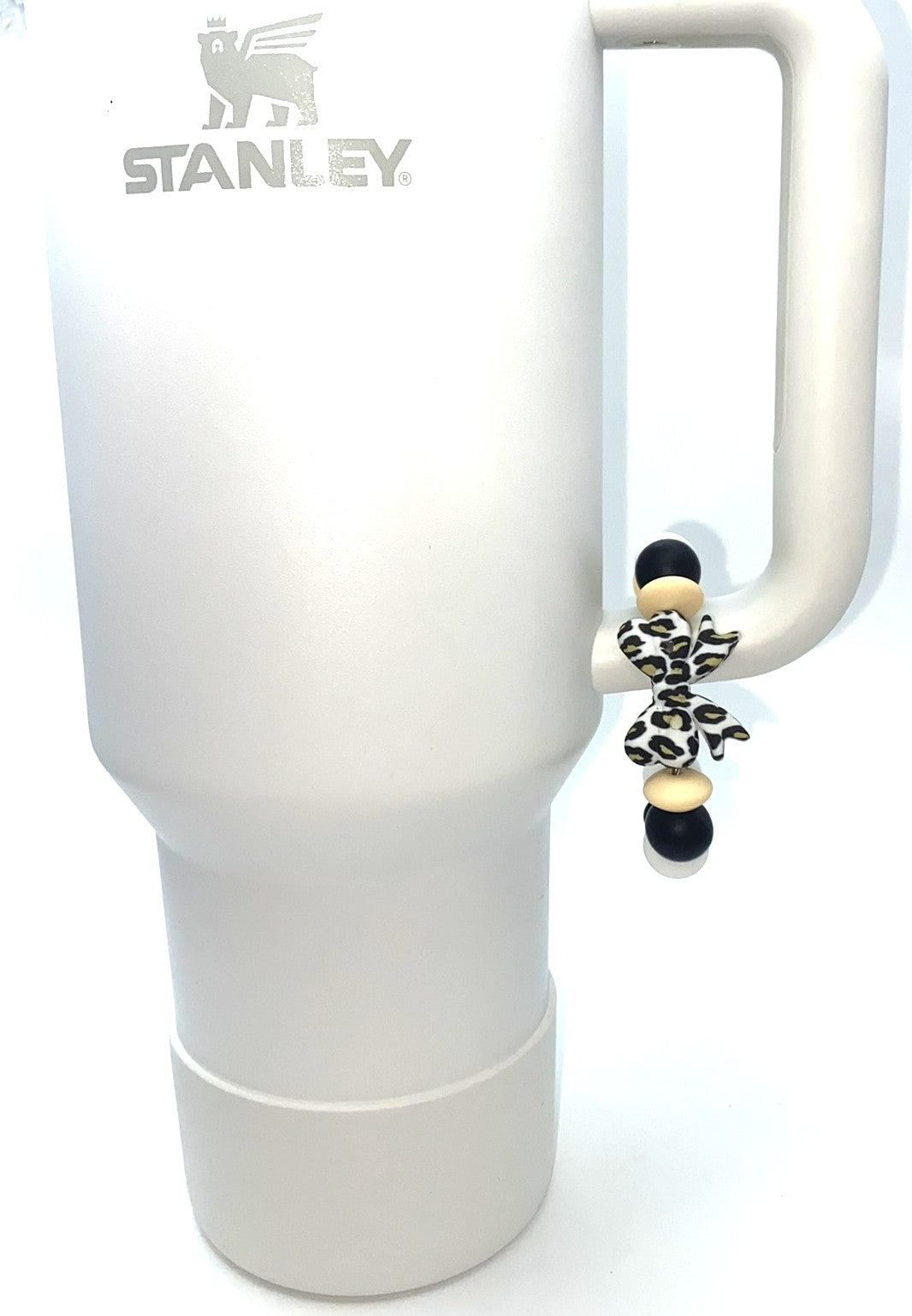White Leopard Print Coquette Bow Stanley Tumbler Cup Handle Charm