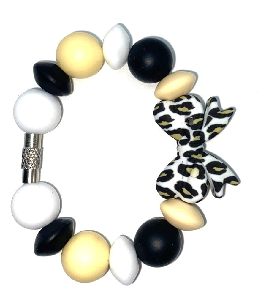 White Leopard Print Coquette Bow Stanley Tumbler Cup Handle Charm