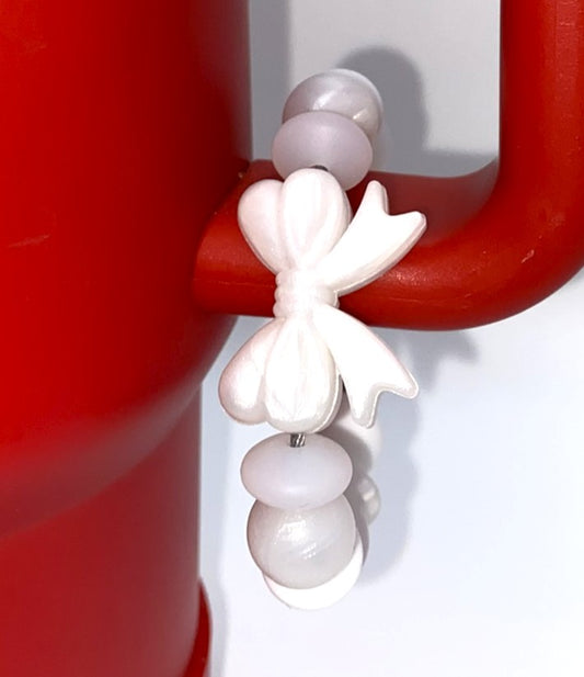 White Pearl Coquette Bow Stanley Tumbler Cup Handle Charm