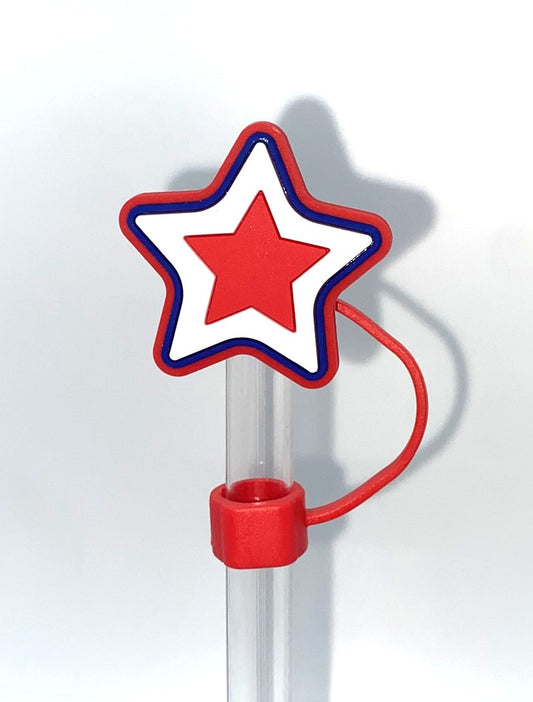 Patriotic Star White, Red & Blue Straw Topper