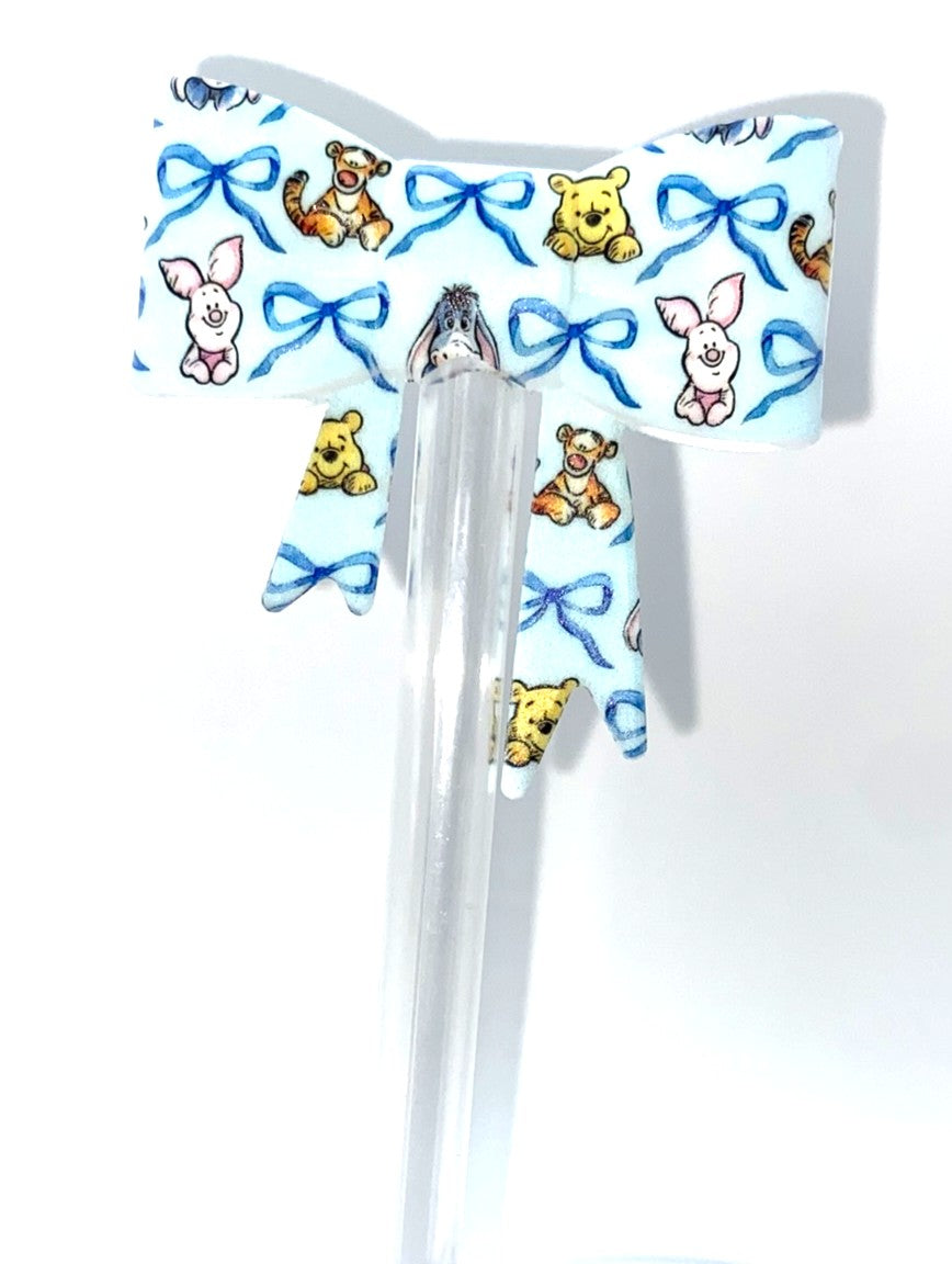 Thoughtful Yellow Honey Bear & Friends Bow Straw Topper