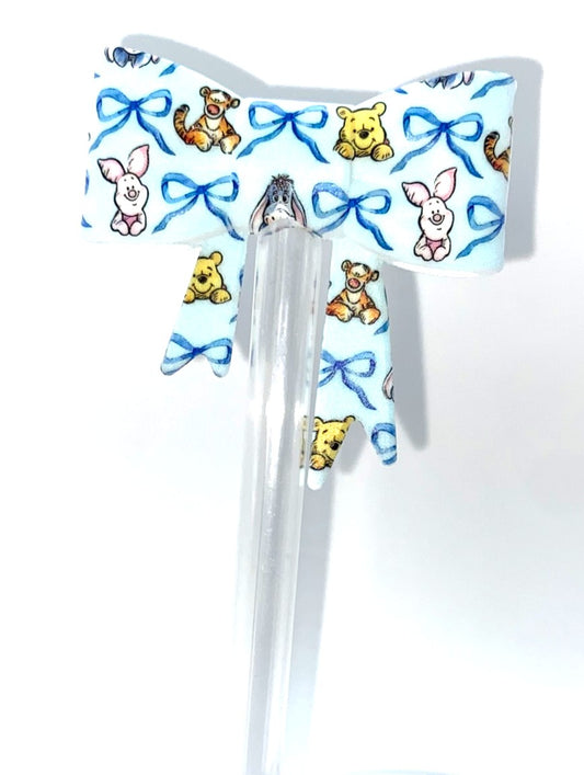 Thoughtful Yellow Honey Bear & Friends Bow Straw Topper