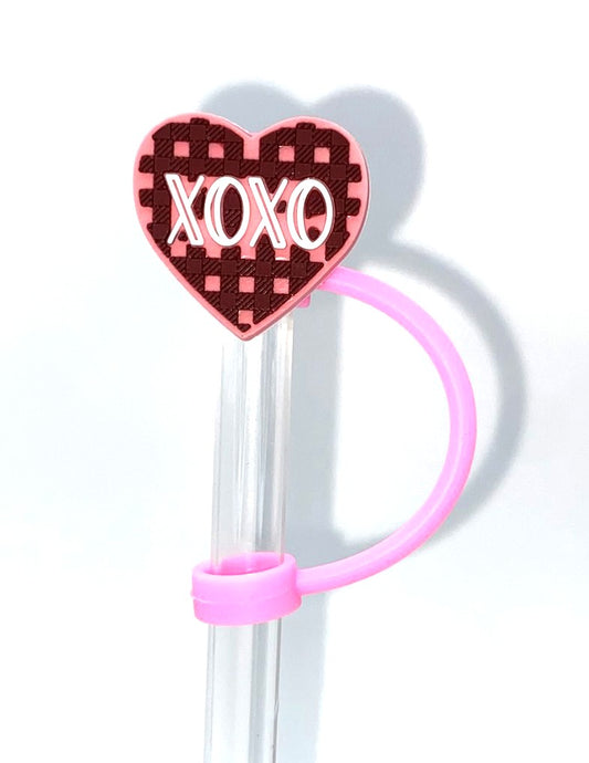 XOXO Plaid Heart Straw Topper