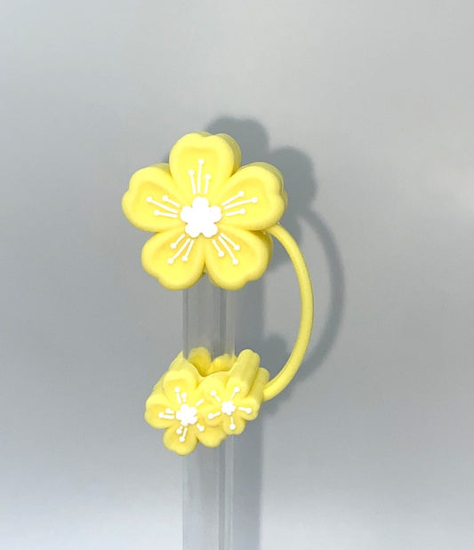 Yellow Sakura Cherry Blossom Flower 3D Straw Topper
