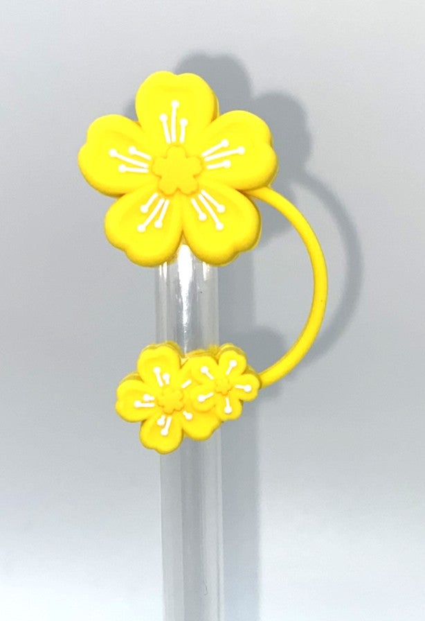 Yellow Sakura Cherry Blossom Flower Double 3D Straw Topper