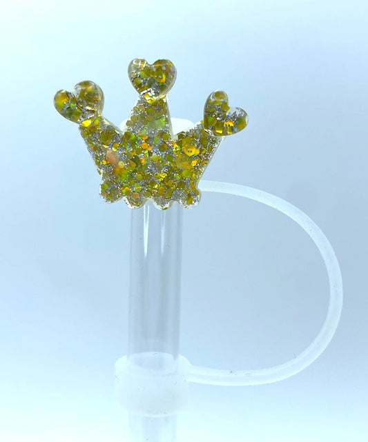 Glitter Crown Yellow Straw Topper