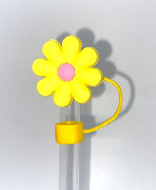 Yelow Daisy Flower w/Pink Center Straw Topper