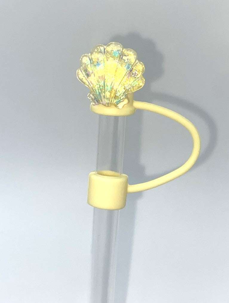 Light Yellow Seashell Iridescent Glitter Straw Topper