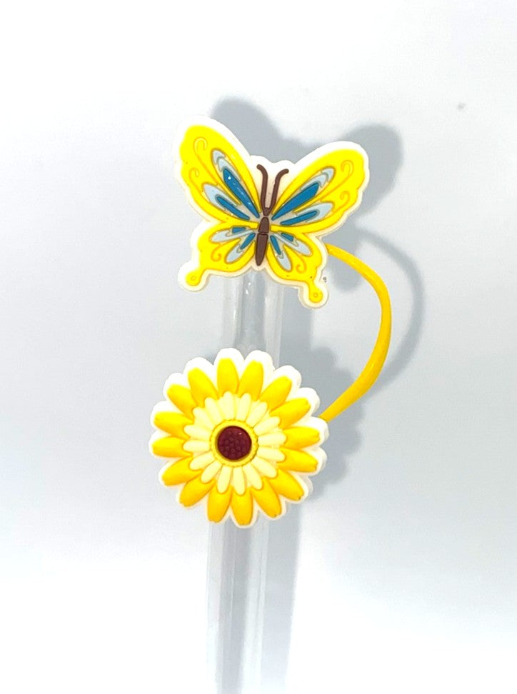 Yellow & Blue Butterfly and Yellow Flower Straw Topper