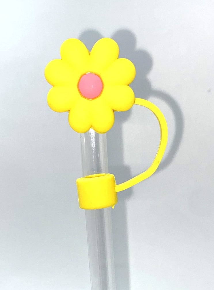 Yellow Flower w/Pink Center 3D Straw Topper