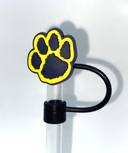 Yellow & Navy Blue/Black Dog Paw Straw Topper