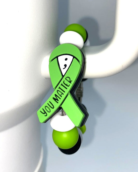 You Matter Green Ribbon Semi Colon Stanley Tumbler Cup Handle Charm