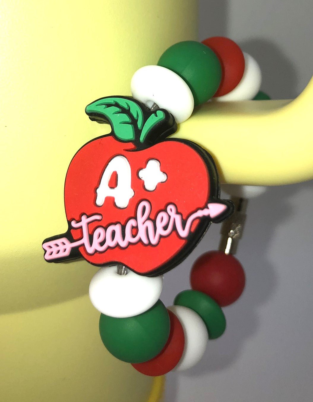 A+ Teacher Apple Stanley Tumbler Cup Handle Charm - Plum Branch Creations