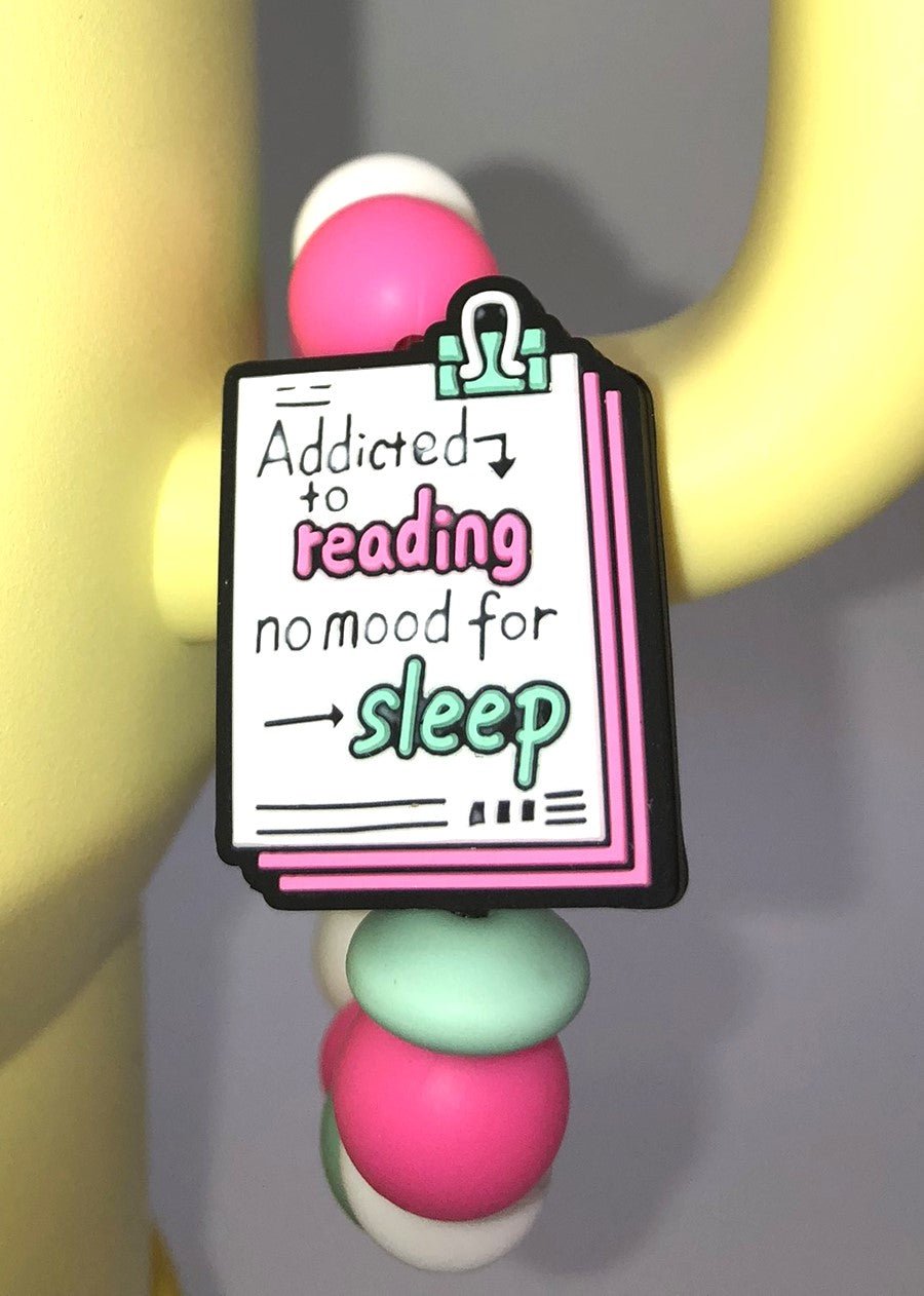 Addicted To Reading No Mood For Sleep Stanley Tumble Cup Handle Charm - Plum Branch Creations