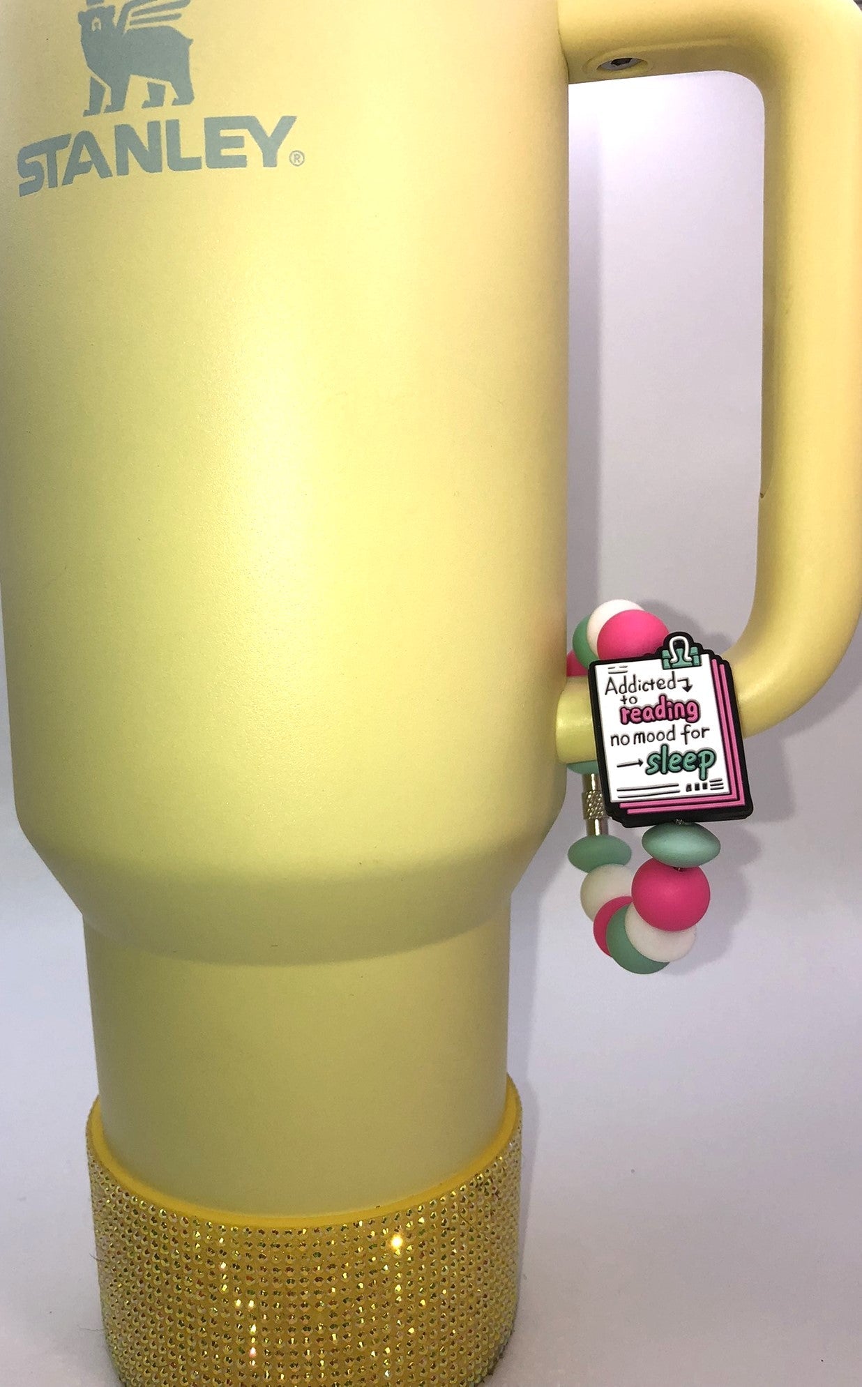 Addicted To Reading No Mood For Sleep Stanley Tumble Cup Handle Charm - Plum Branch Creations